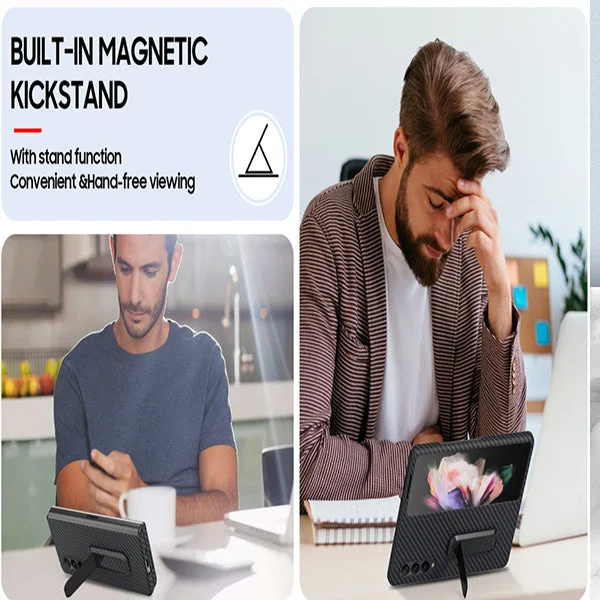 Fiber Case For Samsung Galaxy Z Fold 3\Fold 4, Slim Ultra Lightweight Scratch Resistant Durable Aramid Stand Case