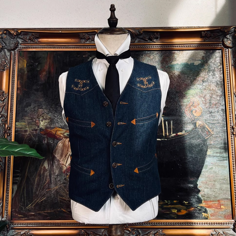 Men's Vintage Double Horseshoe Embroidery 12OZ Bamboo Vest