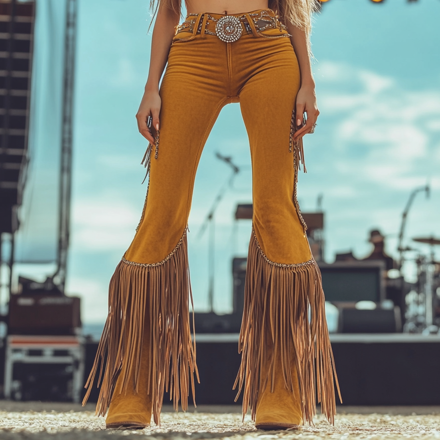 Women's Fringed Flare Jeans With Boho Style