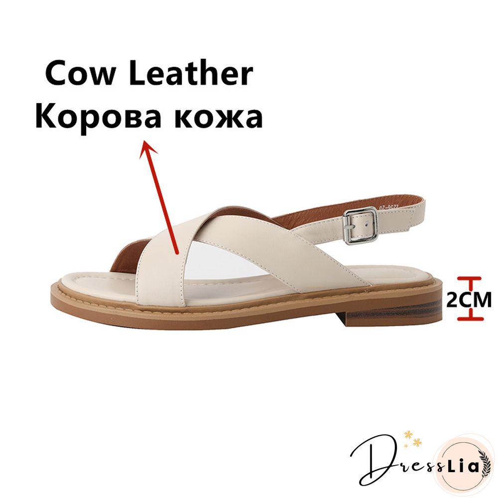 Women Sandals Retro Gladiator Casual Pumps Genuine Leather Low Heels Office Ladies Shoes Woman Summer Fashion Concise