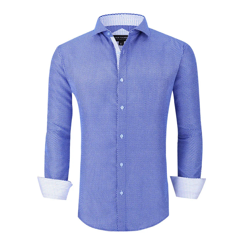 Men's Microfiber Lifestyle Long Printed Shirt Navy Alex Vando Fashion