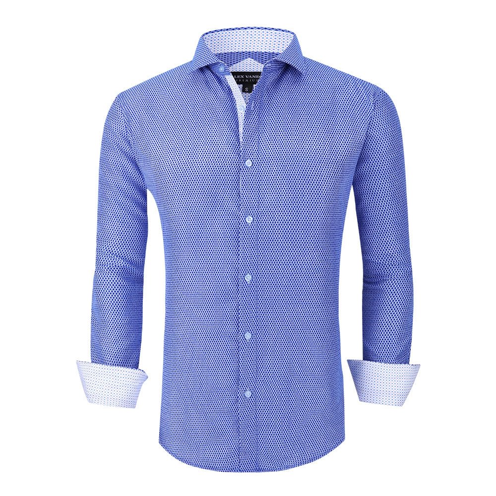 Men's Microfiber Lifestyle Long Printed Shirt Navy Alex Vando Fashion