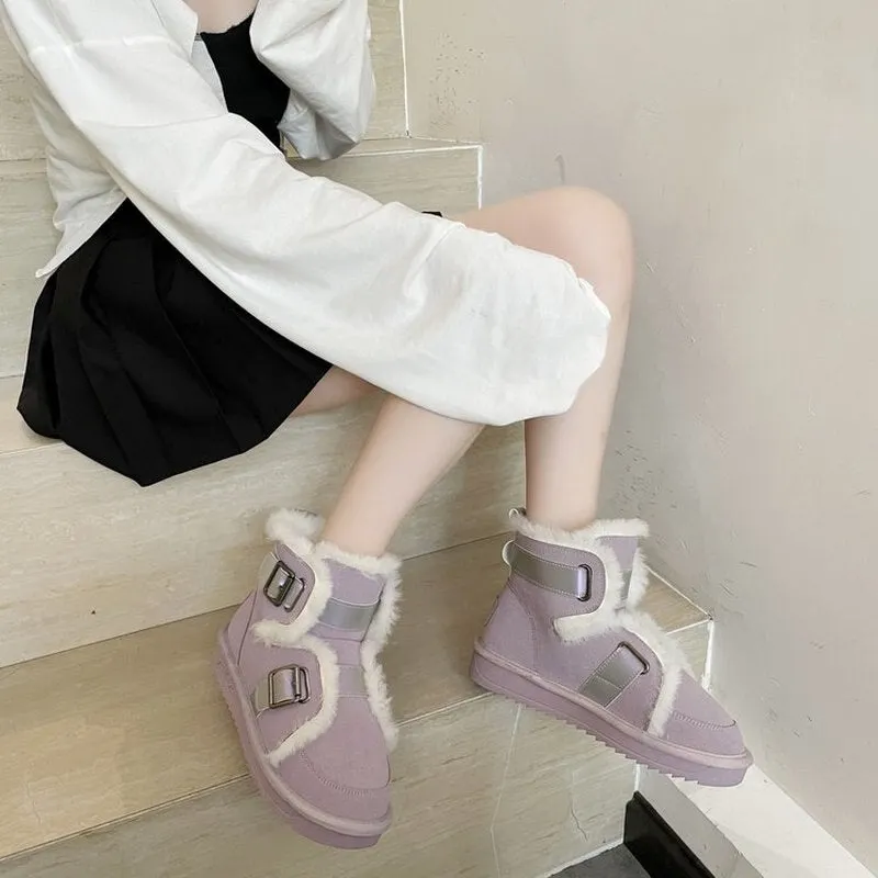 2021 winter high quality snow boots fashionable and comfortable belt buckle thick-soled black snow boots sweet beauty boots