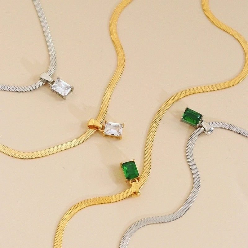 304 Stainless Steel 16K Gold Plated White Gold Plated Gold Plated Retro Plating Geometric Square Zircon Necklace