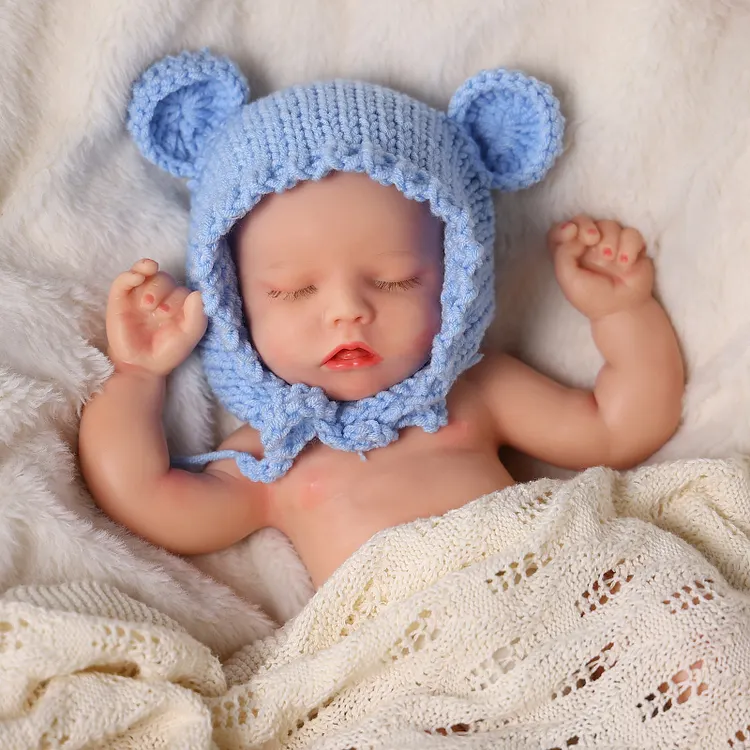 Babeside Twinnie 12"/16" Full Body Silicone Baby Doll &ndash; Realistic Sleeping Newborn with Soft Blue Knit Outfit