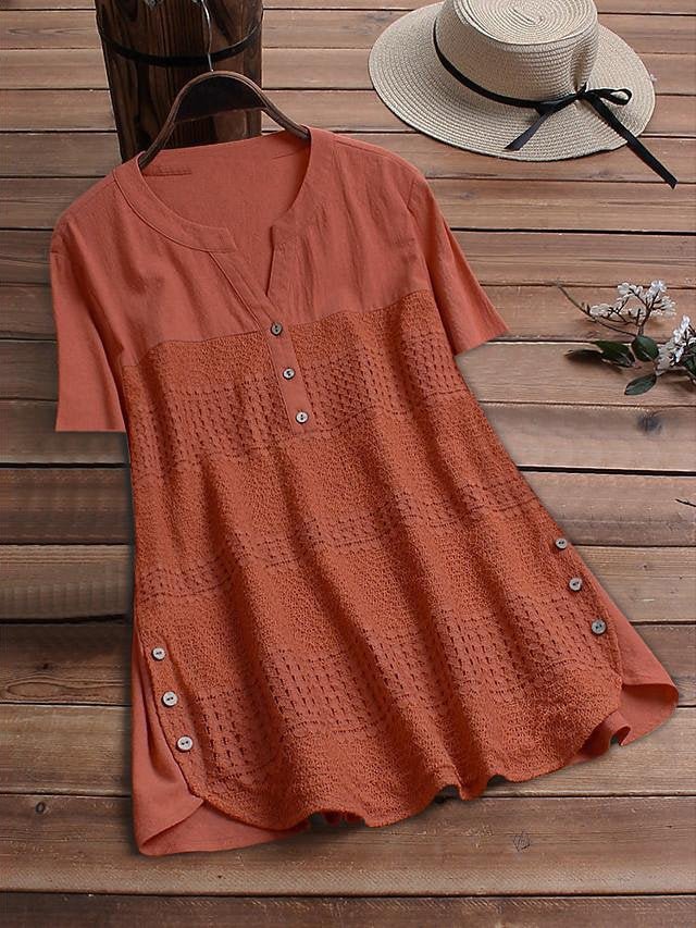 Solid Color Loose Cotton Linen Basic Top