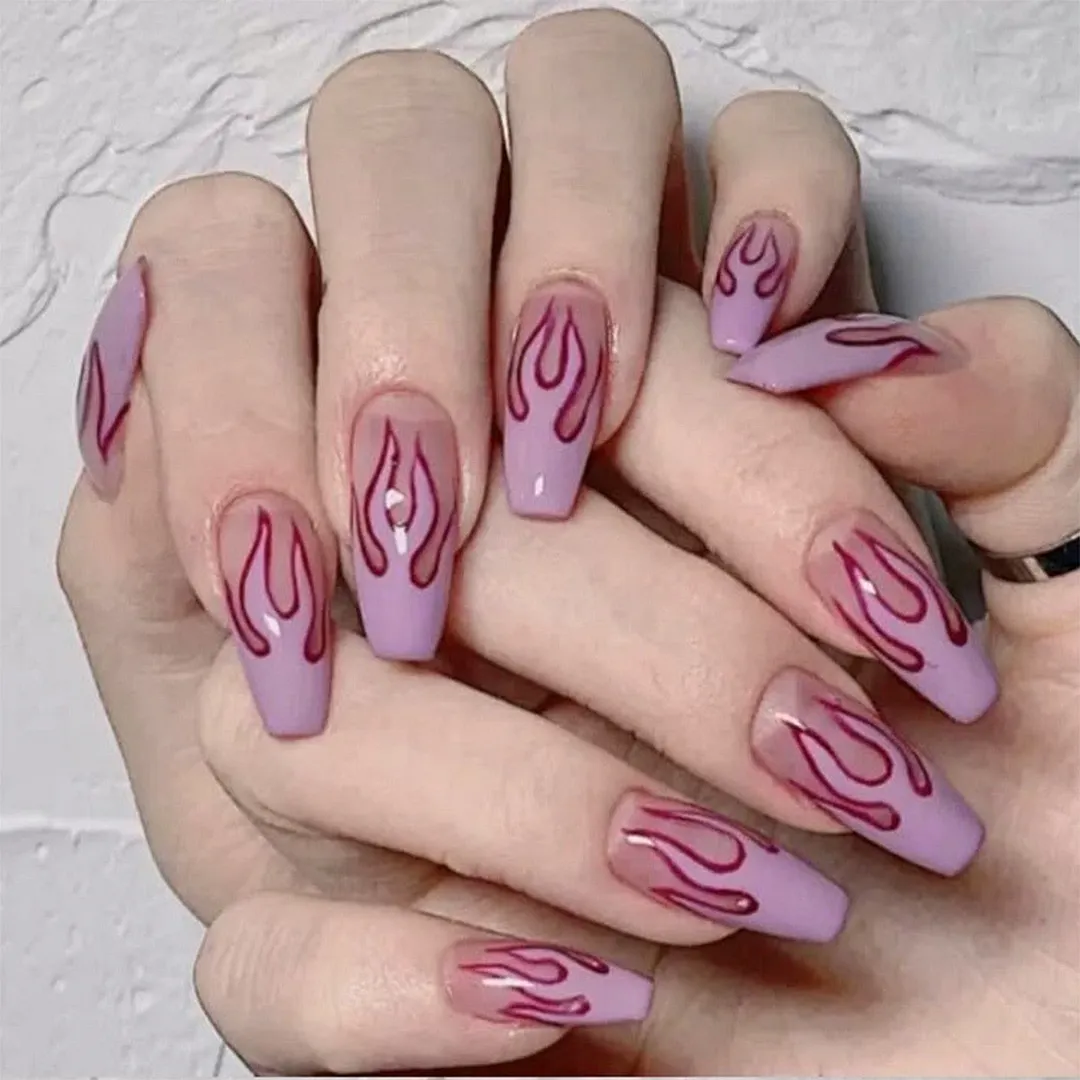 24pcs Pink Butterfly Pattern Fake Nails Full cover Fake Nails Glue DIY Manicure Nail Art Tools-Nail Inspo
