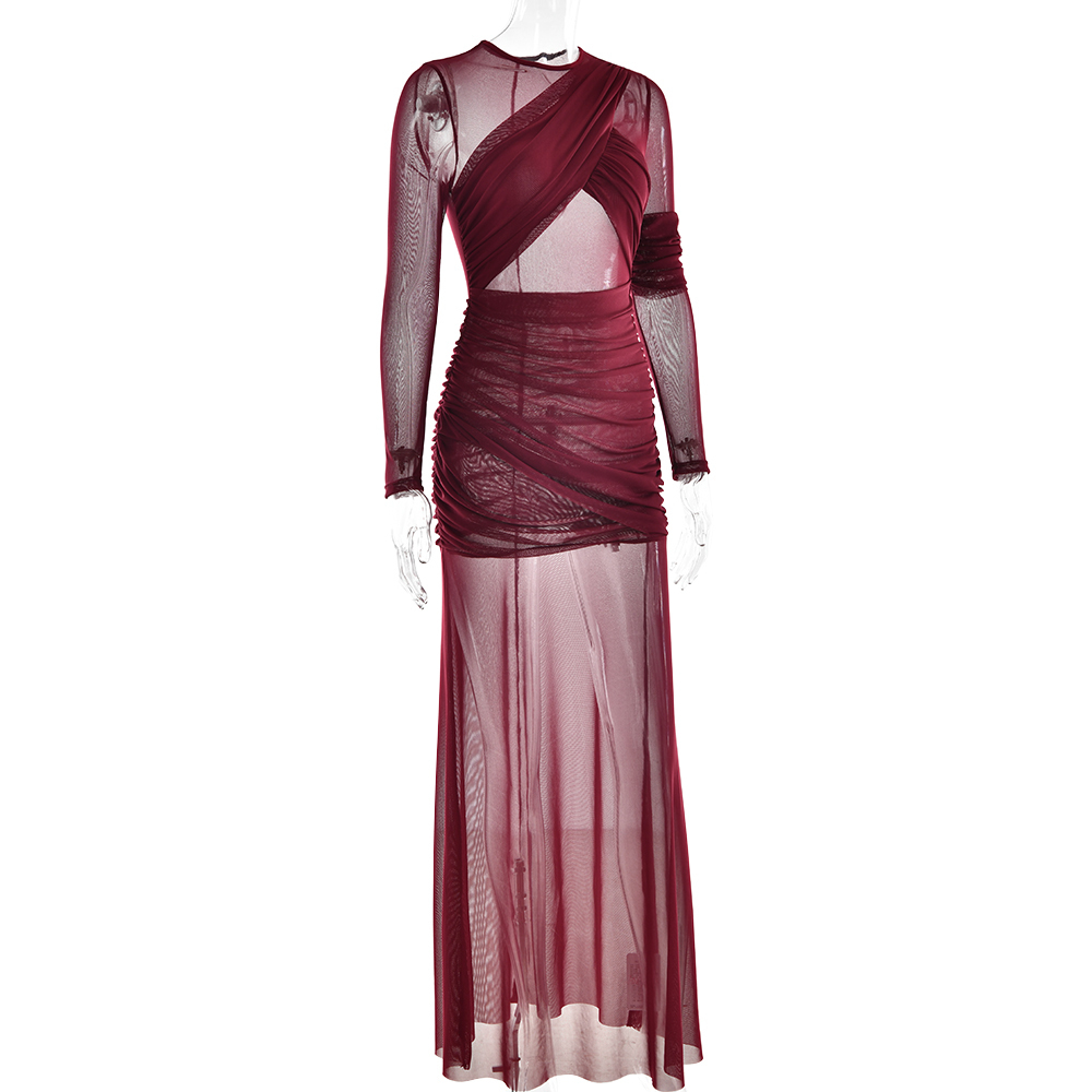 Elegant Mesh Patchwork Long Sleeve Bodycon Party Club Evening Dress Sexy Double Layer Perspective Vestido Autum Clothing