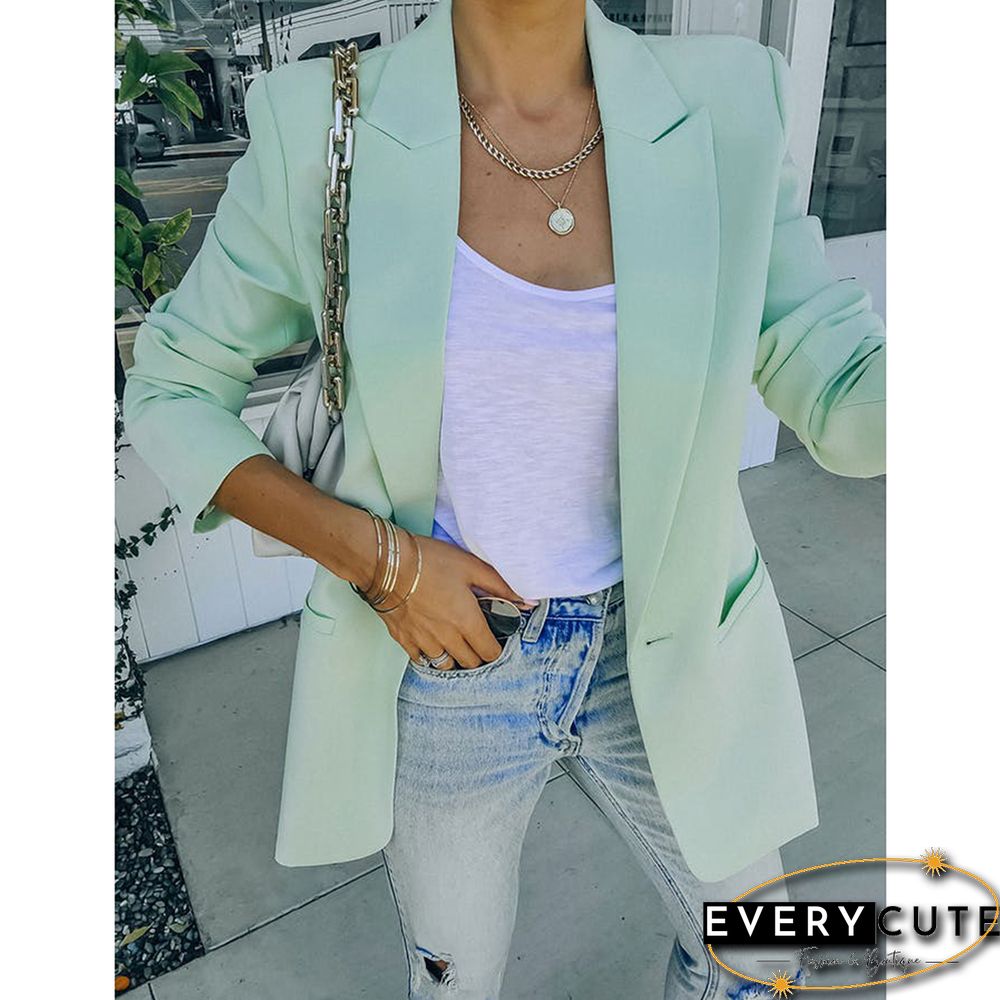 Light Green Candy Button Lapel Collar Long Sleeve Blazer