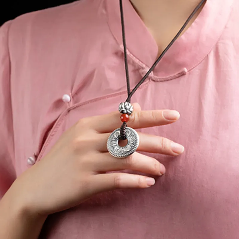 Om Mani Padme Hum Heart Sutra Lotus 999 Sterling Silver Peace Necklace