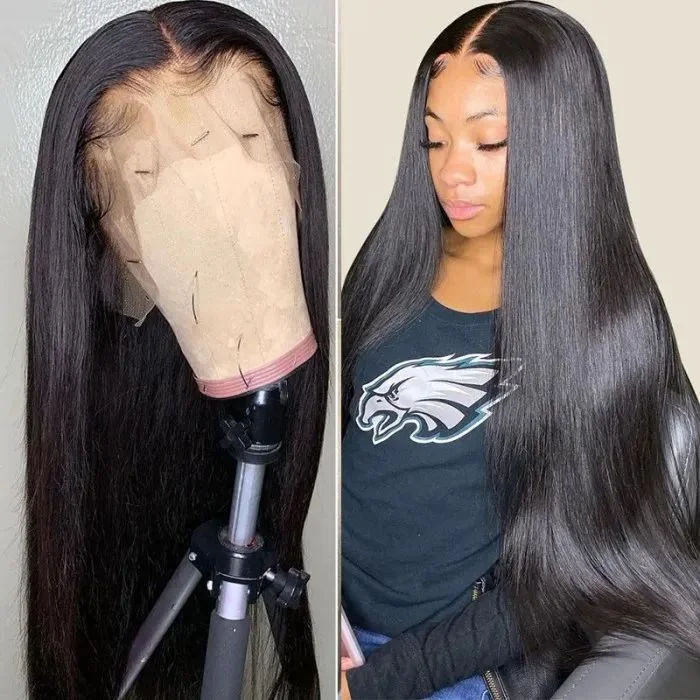 New Design Pre Plucked Natural Hairline 100% Straight Human Virgin Hair Lace Front Wigs