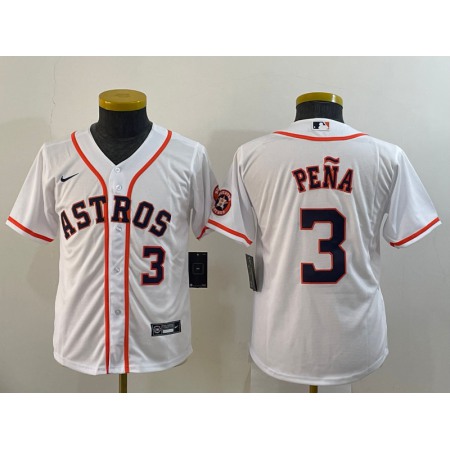 Youth Houston Astros #3 Jeremy Pena White With Patch Cool Base Stitched Jersey LI5Y