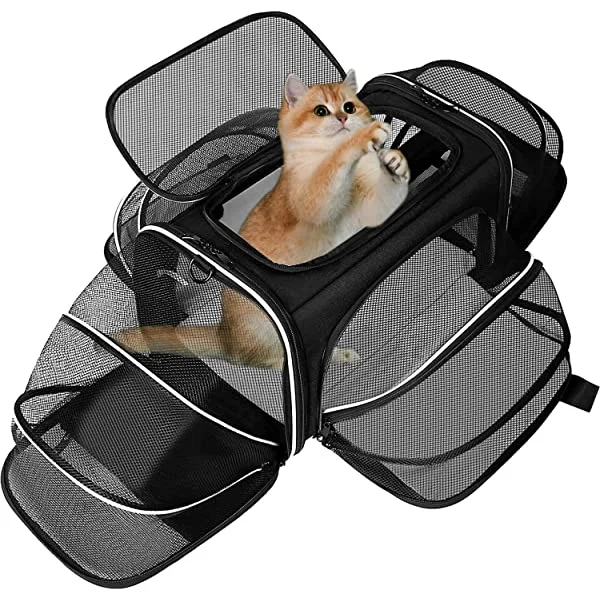 Fuledpet Soft Sided Pet Carrier Airline Approved, 4 Sides Expandable Collapsible Cat Carrier