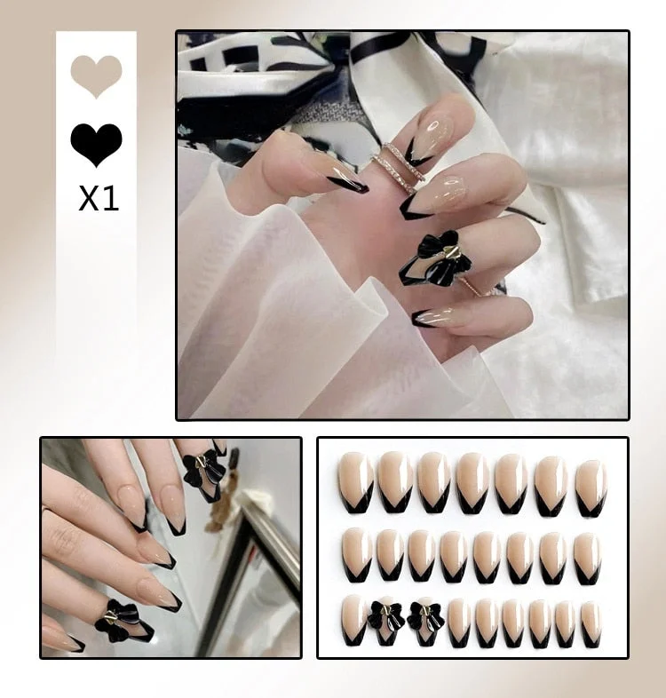 Aurora Transparent Fake Nails Tips for Finger Wear Crystal Ice Clear Butterfly Press on Nails Long Bow Ballet Diamond False Nail-Nail Inspo