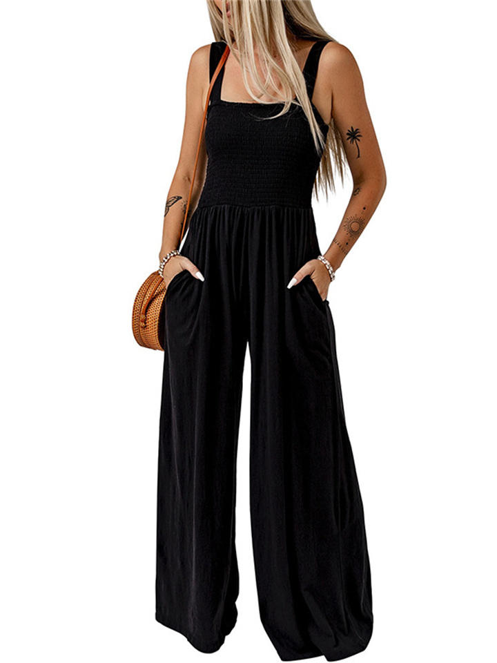 Women's High-waisted Jumpsuit Summer New Sleeveless Strapless Knitted Wide Leg Trousers Jumpsuit