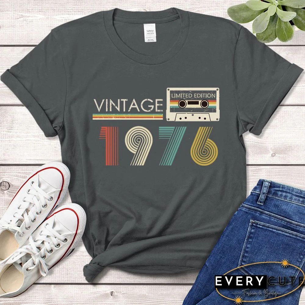Vintage Audio Tape 1976 Limited Edition T Shirt Women Harajuku 46th 46 Years Old Birthday Party Retro Tshirt Mother Wife Clothes