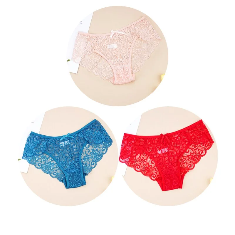 Billionm Sexy Women Lace Panties Underwear Breathable Briefs Transparent Floral Bow Soft Comfort Lingerie Size S M L XL