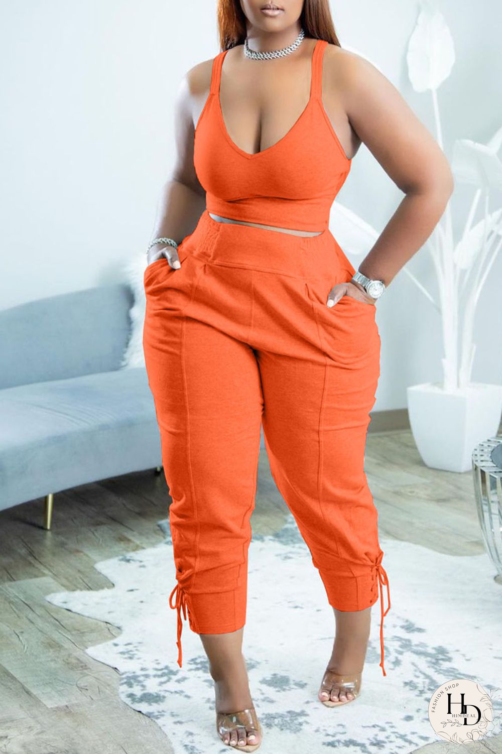 Red Casual Solid Split Joint Spaghetti Strap Sleeveless Two Pieces