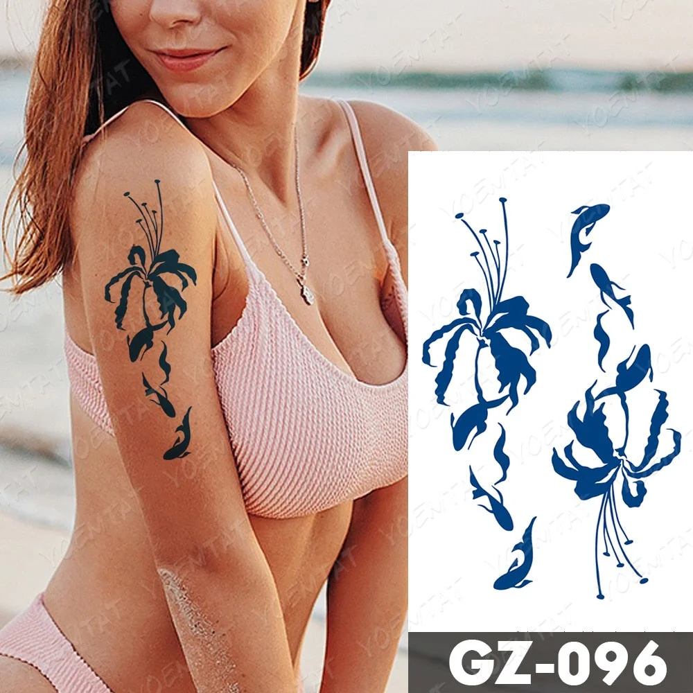 Juice Lasting Waterproof Temporary Tattoo Stickers Lotus Totem Flower Mandala Flash Tattoos Ink Fatima Hand Body Art Fake Tatto