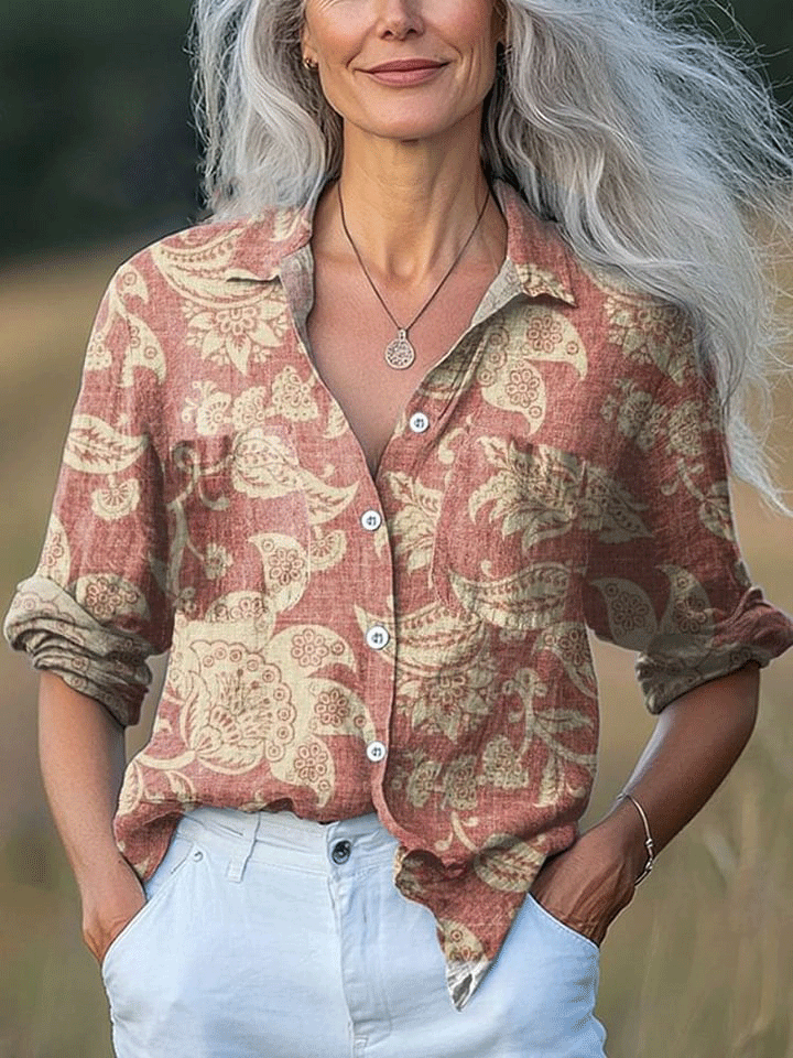 Women's  Flowers Art Print Casual Long Sleeve Comfortable Cotton Shirt