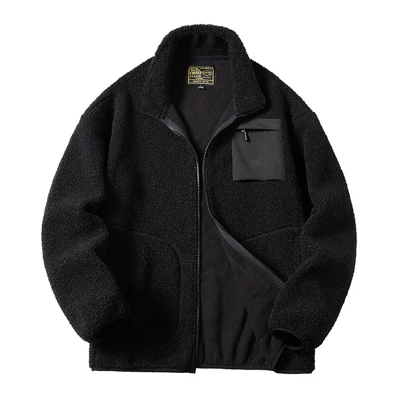 Men's Plush Zip Lapel Jacket
