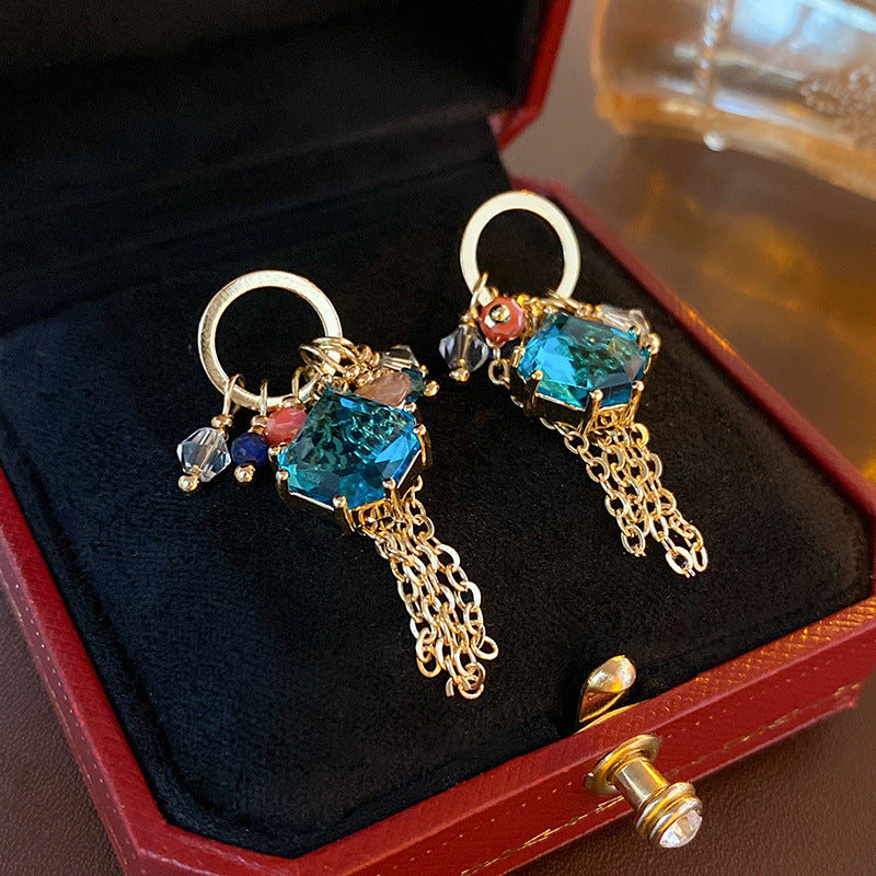 Medieval Tassel Geometric Artificial Crystal Electroplating Earrings