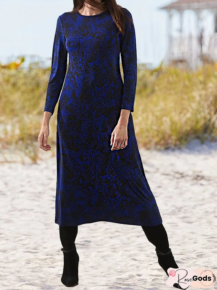 Ethnic Cotton-Blend Crew Neck Dresses