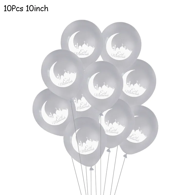 10Pcs EID MUBARAK Balloons Decor Ramadan And Eid Decoration Muslim Hijab Islamic Decor Muslim Ramadan Mubarak Party Supplies