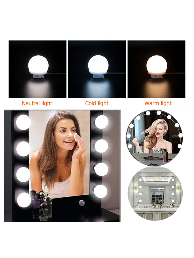 

USB Cosmetic Mirror Lamp Tri-Tone Light Dresser Desk Bath Mirror Headlight, 12led, 501 Original