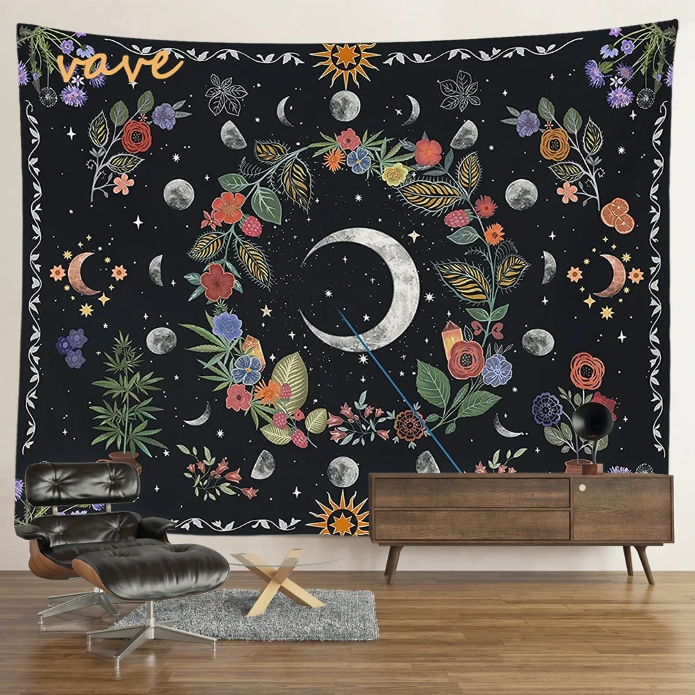 Nigikala Phase Tapestry Black and White Wall Hanging Boho Hippie Mandala Cloth Fabric Tapestry Flower Aesthetic Room Dorm Decor