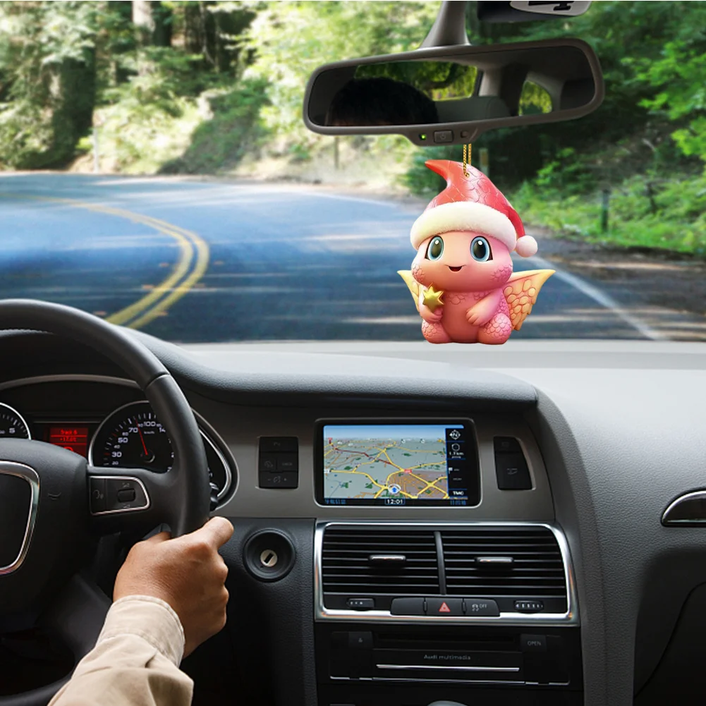 2 PCS Acrylic Pink Dinosaur 2D Flat Xmas Hanging Pendant New Year Birthday Gifts