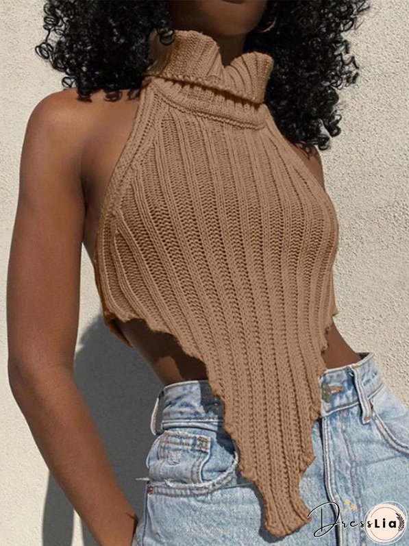 Tops Knitted Solid Sleeveless Tank Top