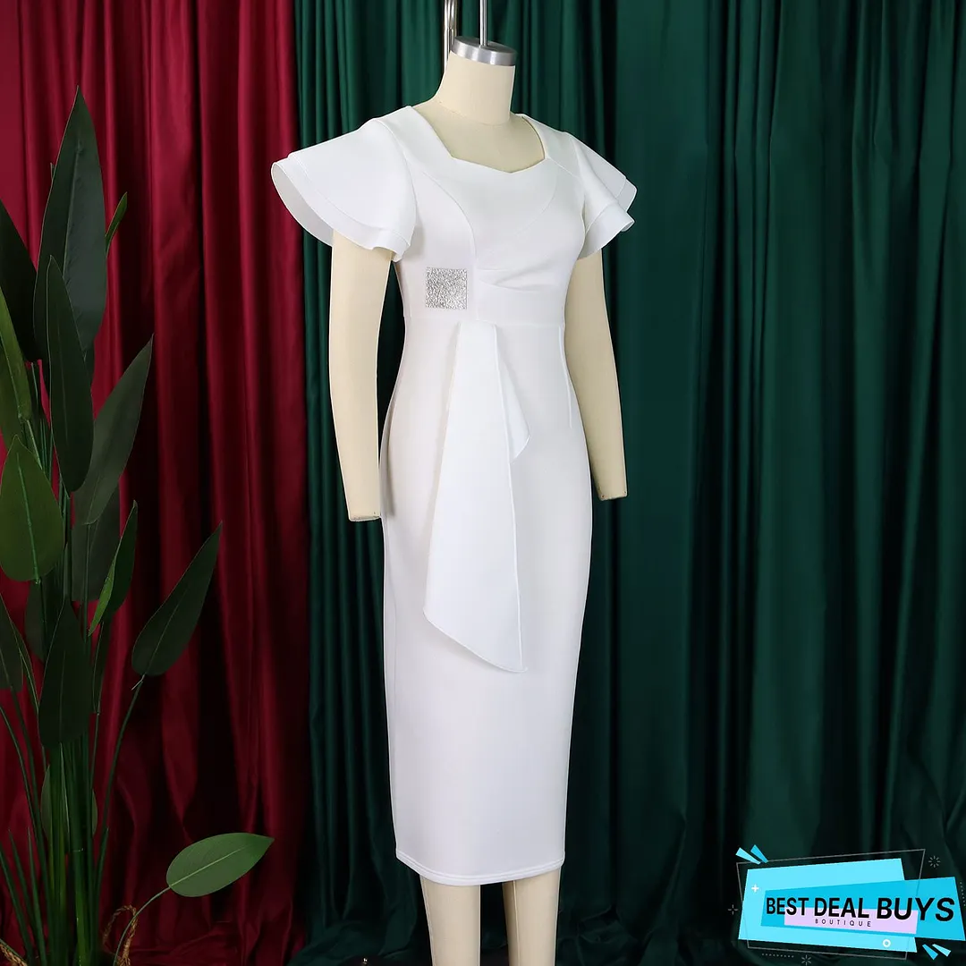 Elegant V Neck Peplum Top & Ruffle Skirt Set