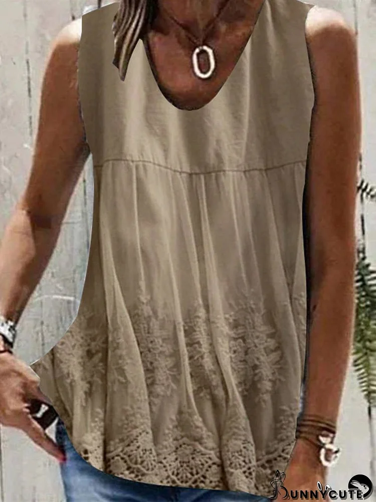 Women's Khaki V-neck Sleeveless Printed Top