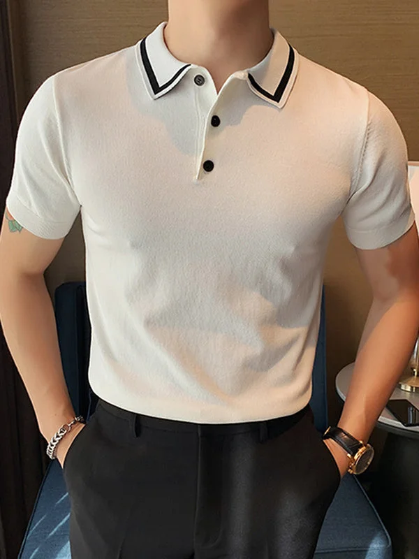 Aonga - Mens Contrast Collar Knit Casual Golf Shirt