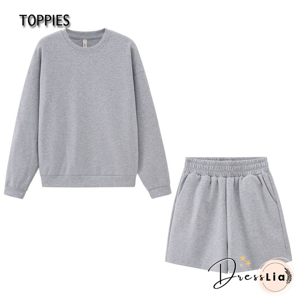 Toppies Autumn Shorts Set Women Tracksuits Oversize Sweatshirts High Waist Shorts Female Two Piece Set