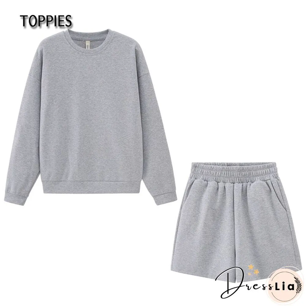Toppies Autumn Shorts Set Women Tracksuits Oversize Sweatshirts High Waist Shorts Female Two Piece Set