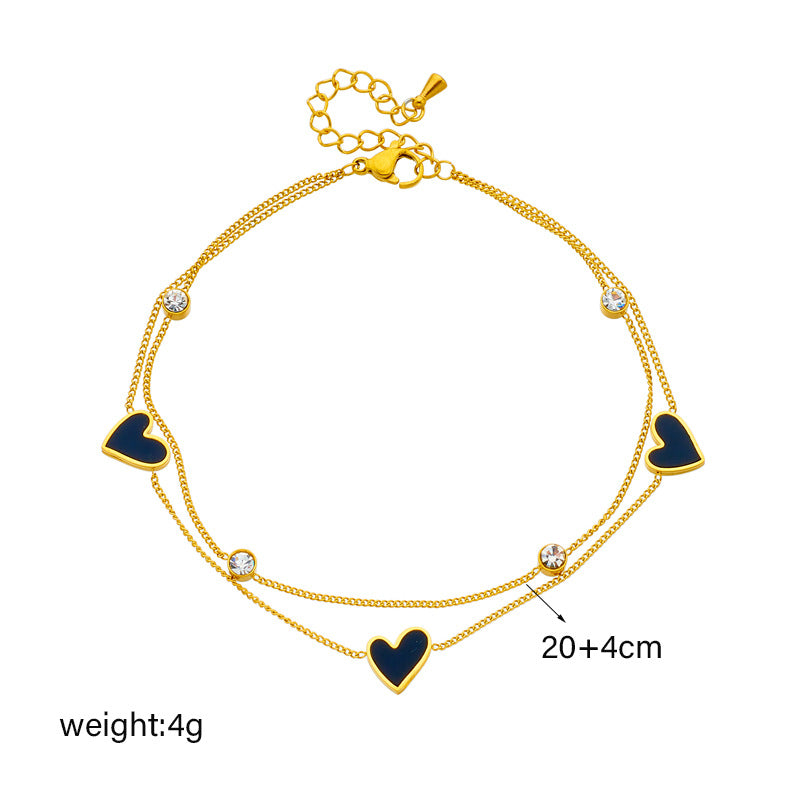 Korean Women Heart Titanium Steel Anklets3