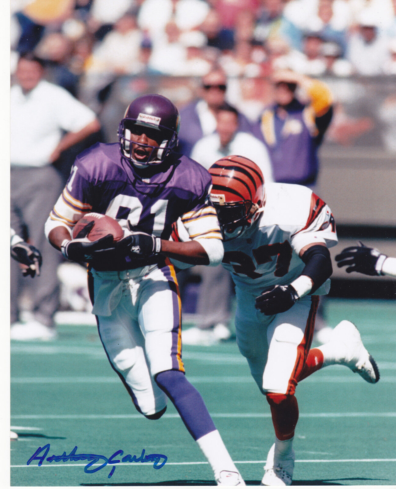 ANTHONY CARTER MINNESOTA VIKINGS ACTION SIGNED 8x10