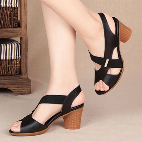 Women Ankle Strap Sandals Peep Toe High Heels 2021 Rome Summer Women's Thick Heel Comfortable Shoes Ladies Fashion PU Footwear 515