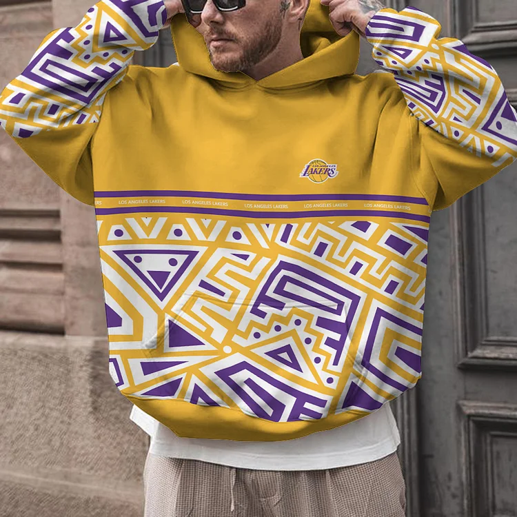 Los Angeles Lakers Printed Hooded Pocket Pullover Hoodie