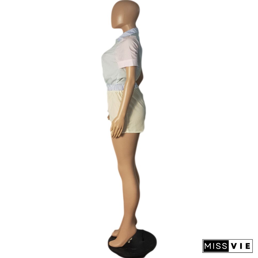 Striped Patchwork Shorts Two Piece Set