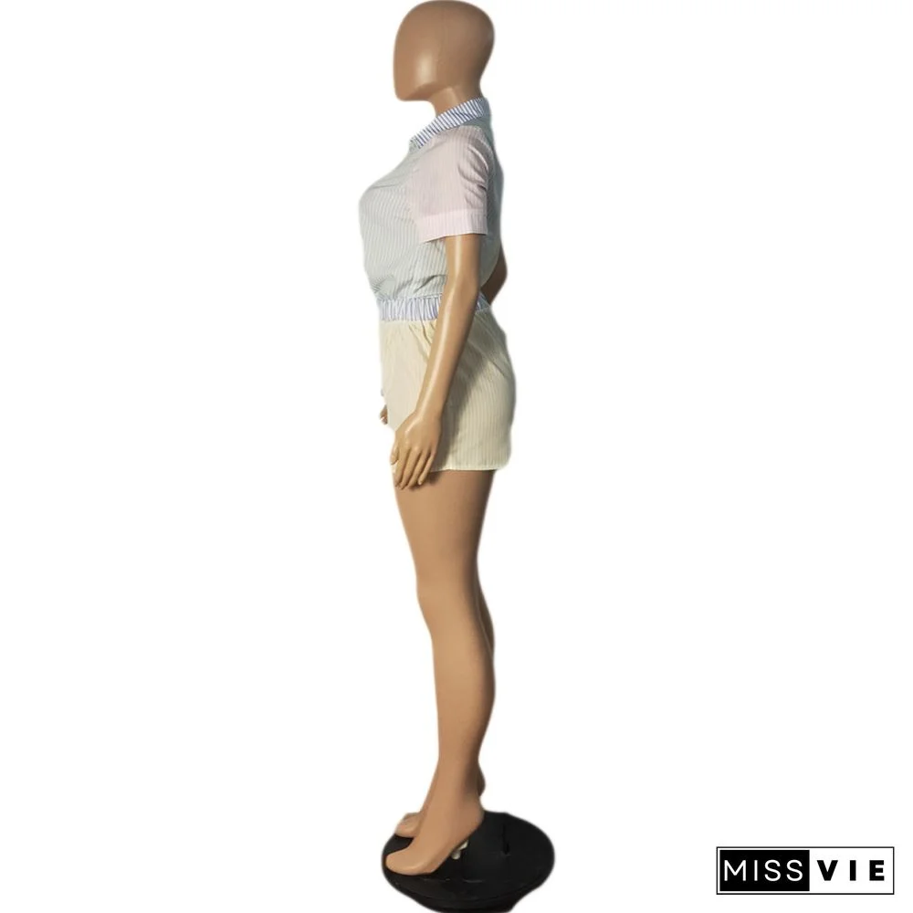 Striped Patchwork Shorts Two Piece Set