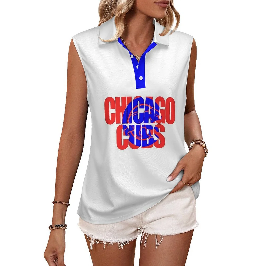 V-neck Sleeveless Casual POLO Shirt Tank Top for Women Printed with Pattern,Blue,Red