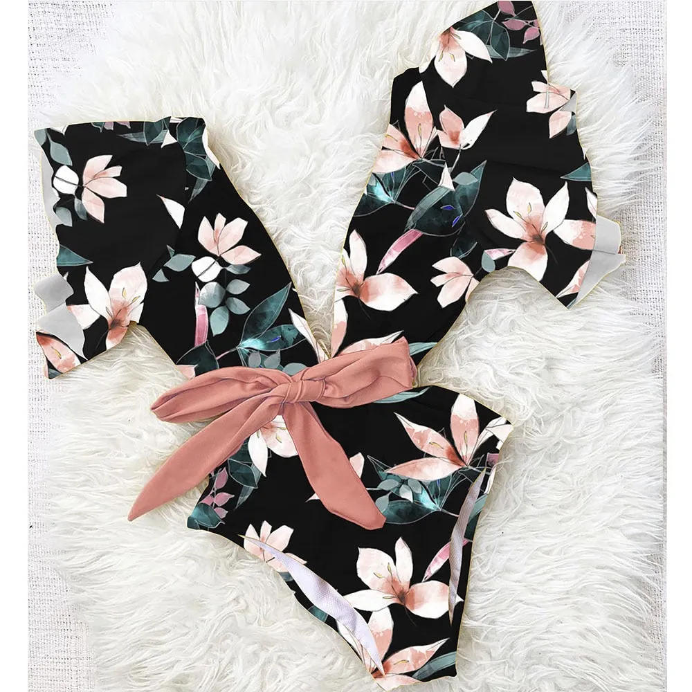 2020 Sexy New Ruffle One Piece Swimsuit Off The Shoulder Swimwear Women Swimsuit Deep-V Bathing Suits Beach Wear Swim Suit