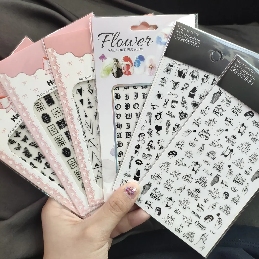 3D Nail Sticker Girls Leaves Letter Design Nail Art Decorations Cool  Slider Manicure Accessories DIY Tips-Nail Inspo