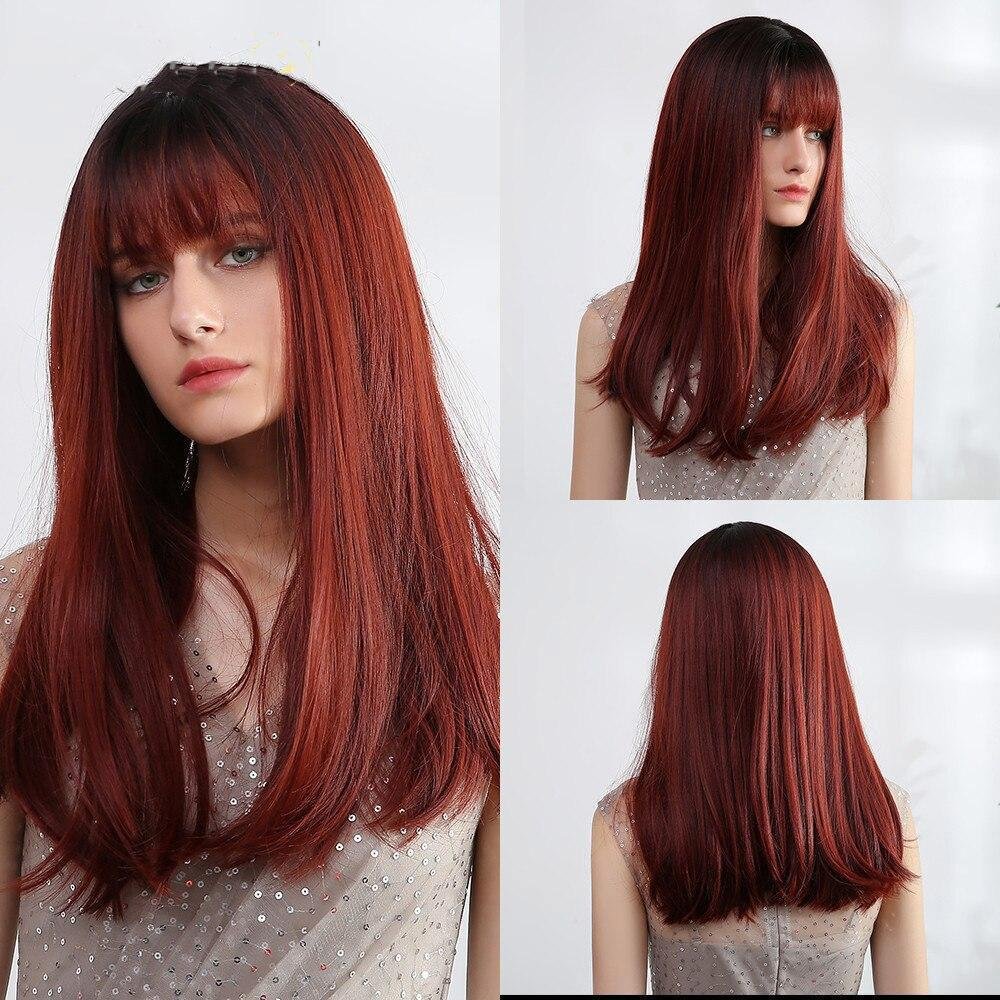 Long Straight Wine Red Wig With Bangs-elleschic