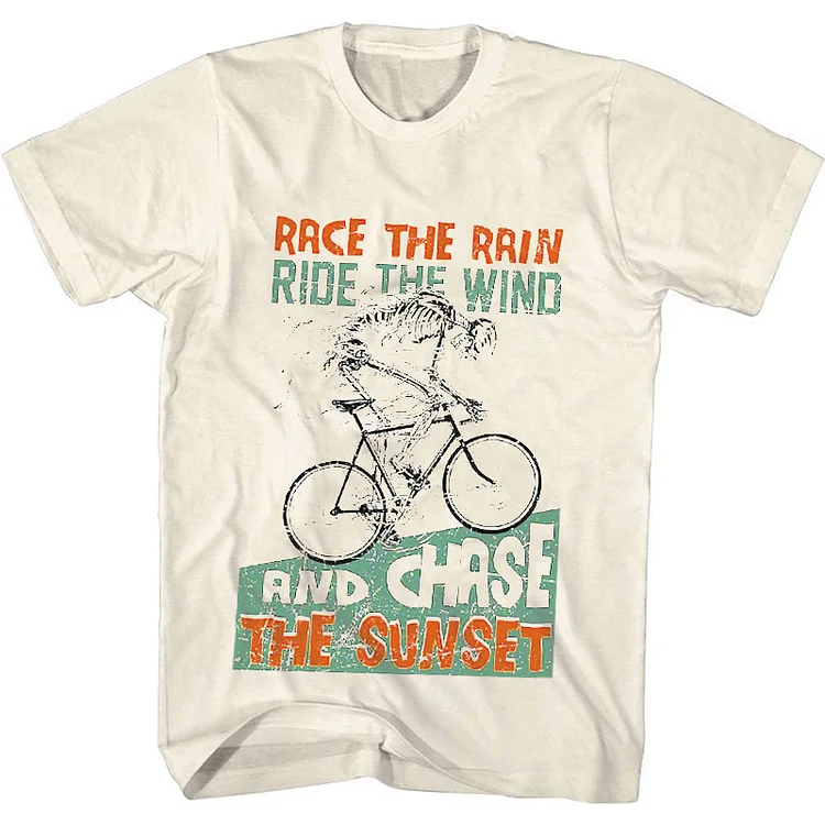 Vintage Skeleton Cycling Race The Rain Chase The Sunset  |  Unisex T-SHIRT