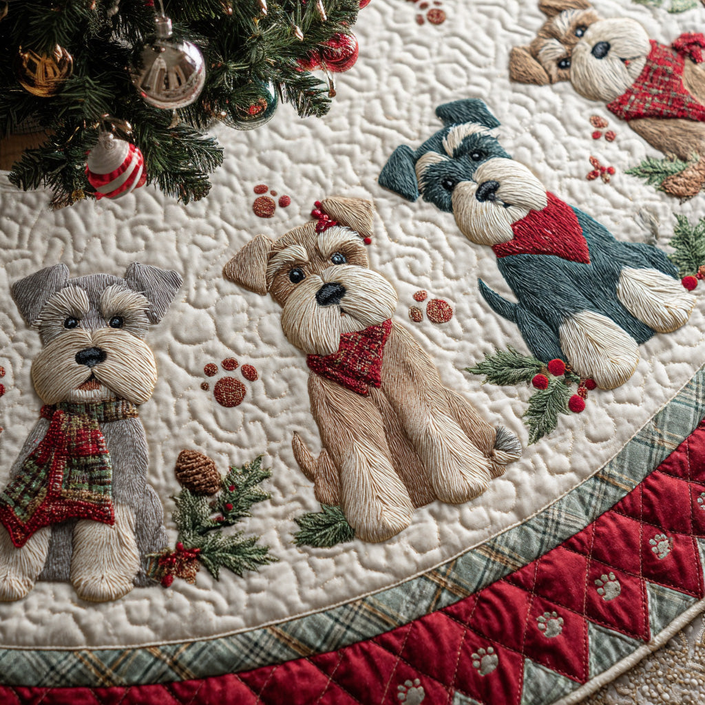 Snowy Schnauzer Quilted Christmas Tree Skirt NCU0DV7944