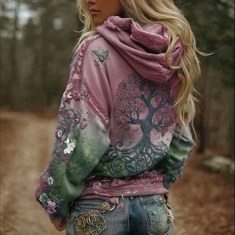 Women's Vintage Viking Tree Of Life Art Gradient Comfort Hoodie